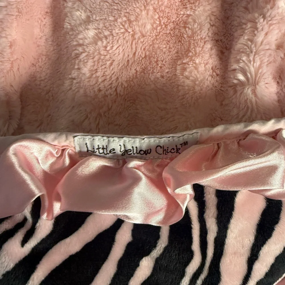 Little Yellow Chick Zebra Print Bib with Pink Ruffles